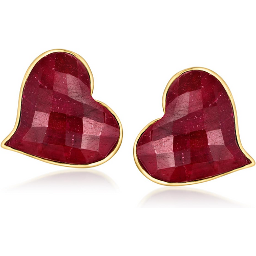 Gold Vermeil Ruby Heart Stud Earrings Gemstone Earrings