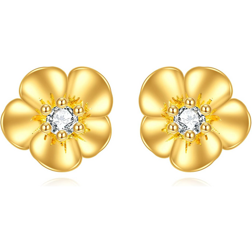Gold Vermeil Plated Cubic Zirconia Wildflowers Stud Earrings for Women