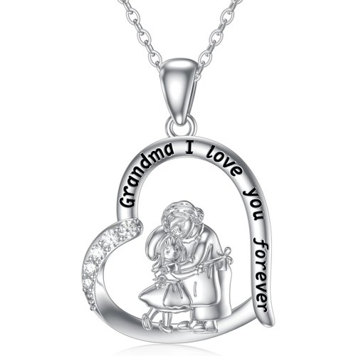 Cubic Zirconia Grandmother and Granddaughter Necklace in White Gold Plated Sterling Silver
