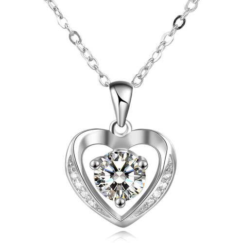 Sterling Silver Cubic Zirconia Heart Pendant Necklace