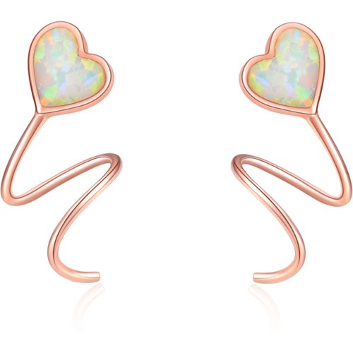 Sterling Silver with Rose gold plated Heart Opal Heart Climber Earrings