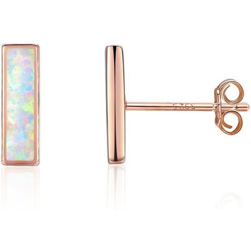 Sterling Silver with Rose Gold Plated Opal Stud Earrings