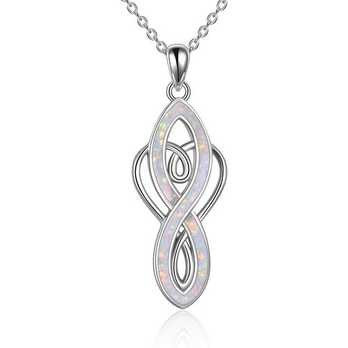 Sterling Silver Opal Heart Infinity Symbol Pendant Necklace for Women