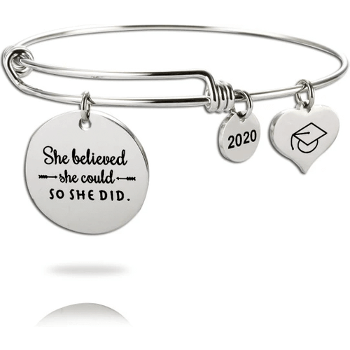 Sterling Silver Inspirational Graduation Bracelet With Grad Cap She Believed She Could So She Did For Women