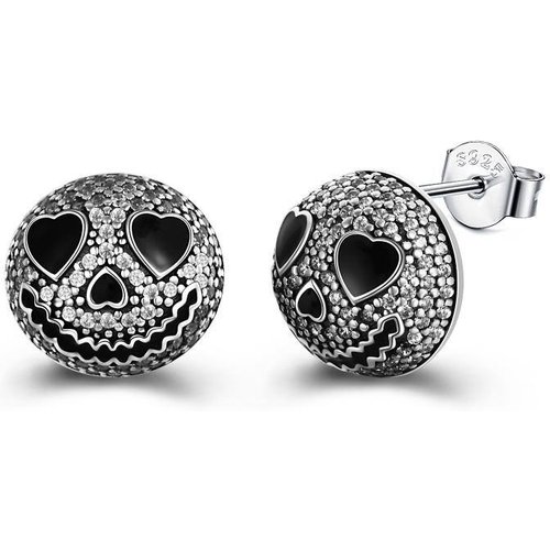 Sterling Silver Cubic Zirconia Skull Stud Earrings
