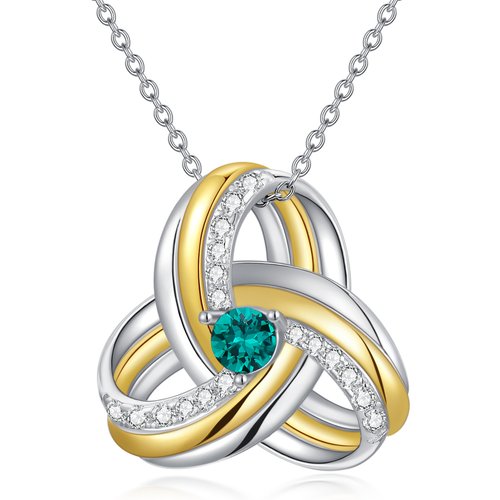 Sterling Silver Two-tone Green Cubic Zirconia Celtic Knot Necklace for Women Men