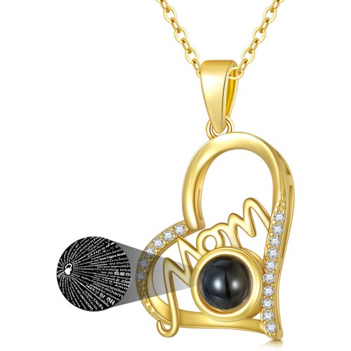 Sterling Silver with Yellow Gold Plated Cubic Zirconia Heart Pendant Necklace with Engraved Word