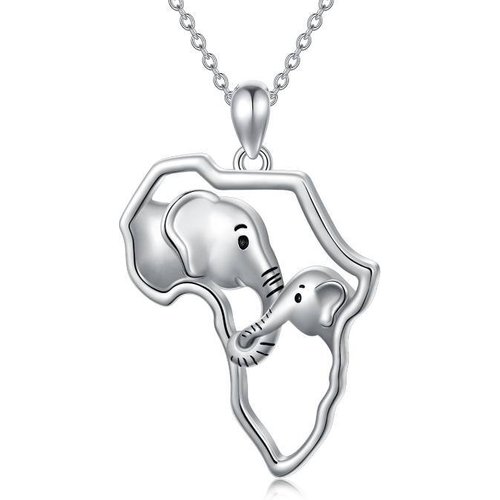 2 Lucky African Map Elephant 925 Sterling Silver Charm Pendants Necklace For Women