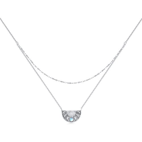 Sterling Silver Moonstone Moon Layered Necklace for Women