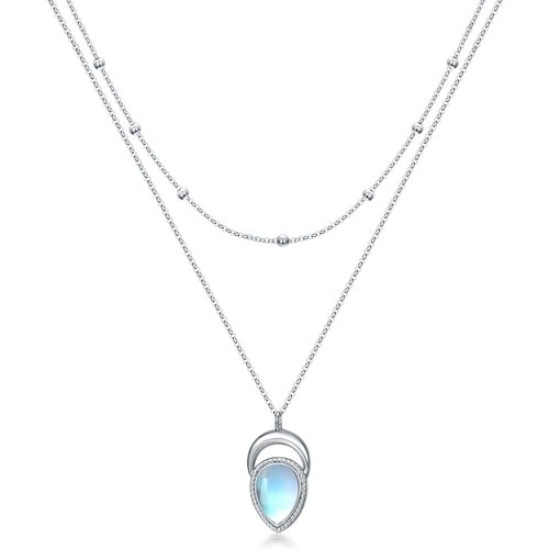 Sterling Silver Moonstone Drop Layered Necklace for Women