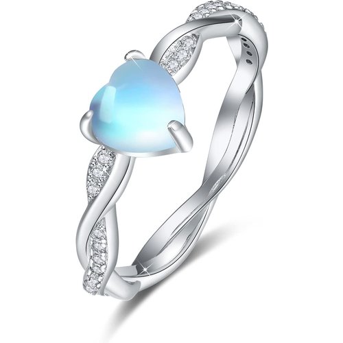 Sterling Silver Heart Twisted Band Moonstone Ring For Women