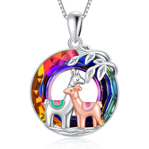 Sterling Silver Two-tone Llama Crystal Pendant Necklace