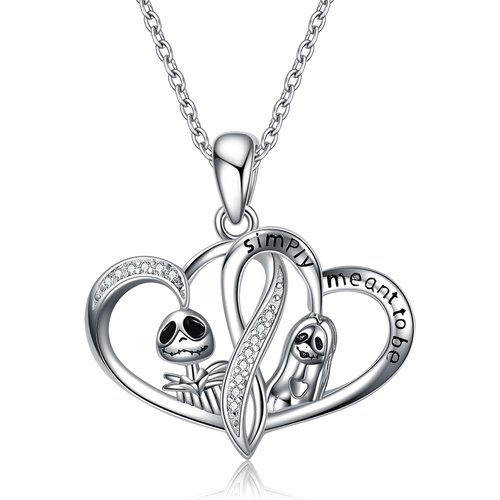 Sterling Silver Cubic Zirconia Heart With Heart & Skull Engraved Necklace for Women Men