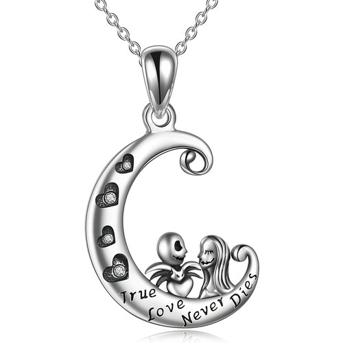 Sterling Silver Spider Heart Moon Skeleton Engraved Necklace for Women Men