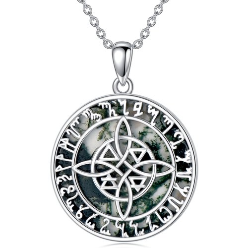 Sterling Silver Round Moss Agatenudo De Bruja Original Witches Knot Necklace For Unisex