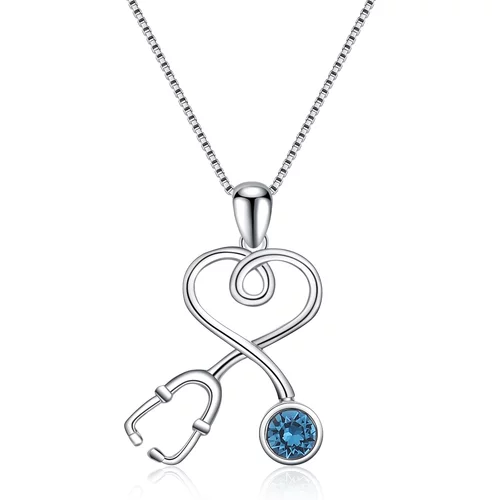 Nurse Doctor Stethoscope Necklace 925 Sterling Silver with Charm Pendant