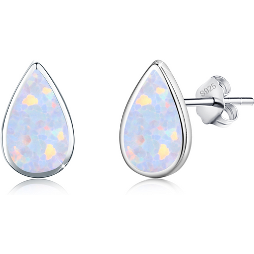 Sterling Silver Opal Drop Shape Stud Earrings
