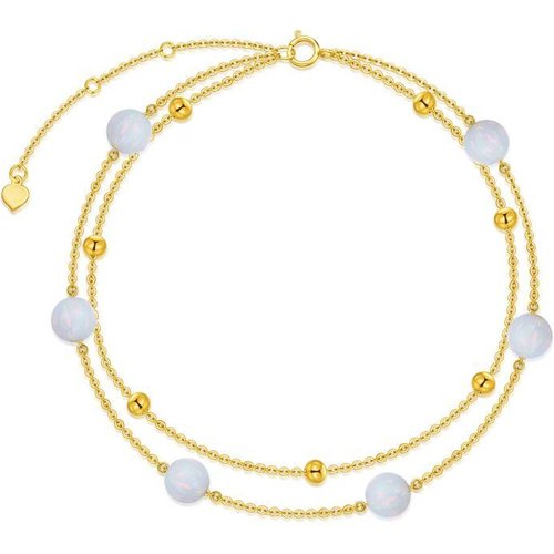 14K Gold Opal Bead Multi-layered Charm Anklet