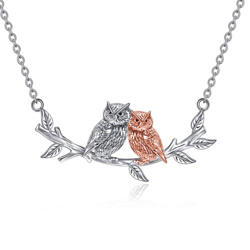 Sterling Silver Two-tone Owl & Ivy Pendant Necklace for Women