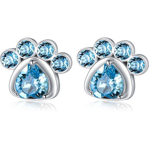 Sterling Silver Crystal Paw Stud Earrings