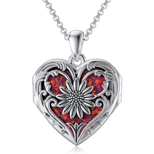 Sterling Silver Sunflower Heart Personalized Photo Locket Necklace for Women