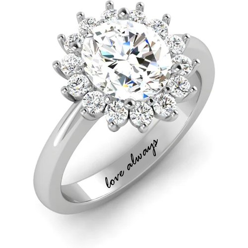 Personalized Sunflower 1 Carat Halo Oval Cut Moissanite Sterling Silver Engagement Ring