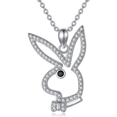 Sterling Silver Cubic Zirconia Rabbit & Bow Pendant Necklace