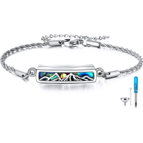 Sterling Silver Abalone Shellfish Mountains Sun Urn Bracelet For Ashes