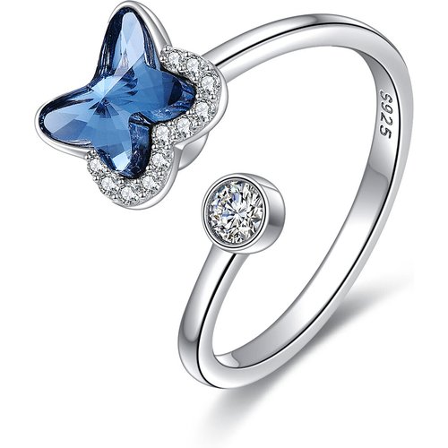 Sterling Silver Crystal & Zircon Butterfly Open Ring