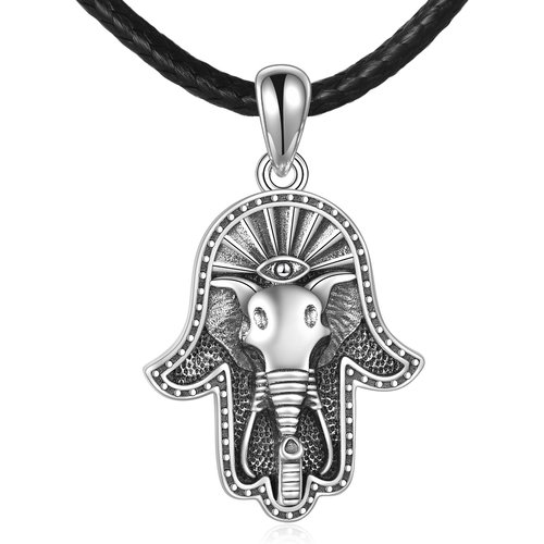 Sterling Silver Elephant & Hamsa Hand Pendant Necklace for Women Men