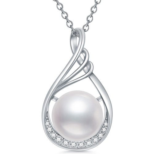 Sterling Silver Cubic Zirconia & Pearl Drop Necklace for Women