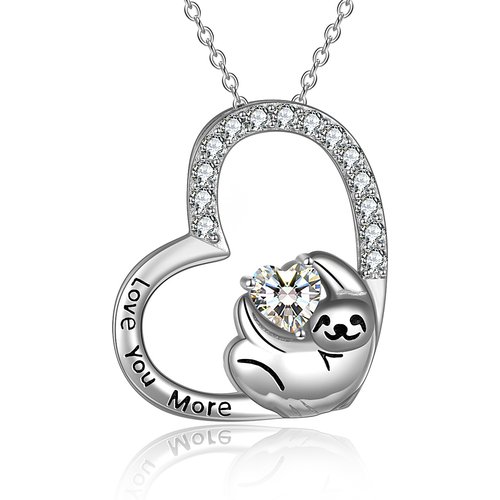 Sterling Silver Cubic Zirconia Sloth Heart Necklace for Women