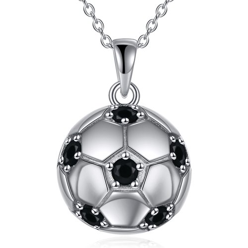 Sterling Silver Circular Cubic Zirconia Football Pendant Necklace for Women Men