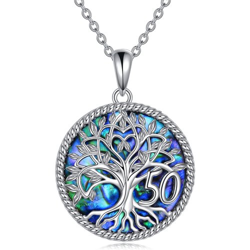 Sterling Silver Abalone Shellfish Tree Of Life & Circle Necklace for Women Men
