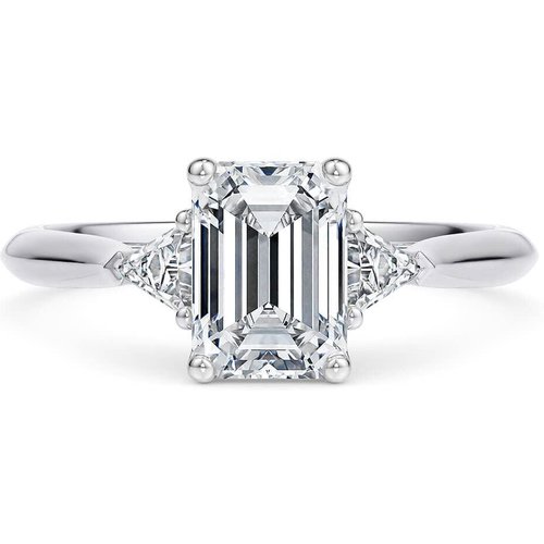 Sterling Silver 1CT Emerald Moissanite Personalized Engraving Three-Stone Engagement Ring