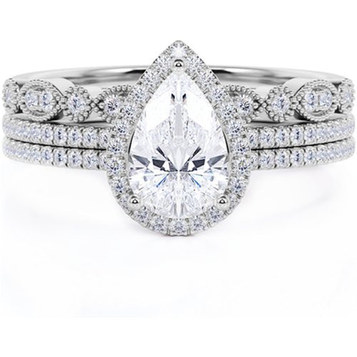 Sterling Silver 1CT Pear Shaped Moissanite Engagement Ring Set