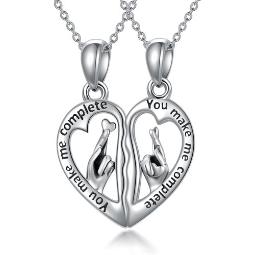 Sterling Silver Heart Engraved Couples Keepsake Necklace for Women