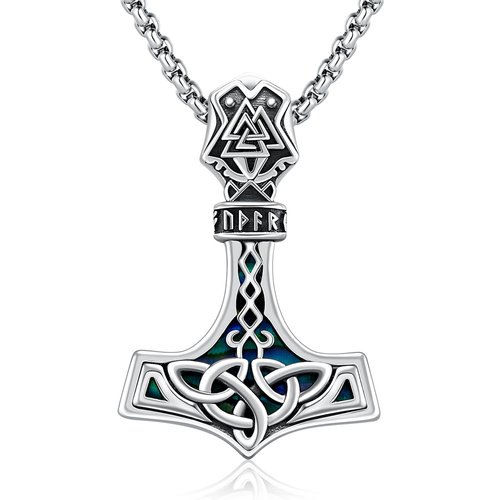 Sterling Silver Abalone Shell Thor's Hammer Pendant Necklace
