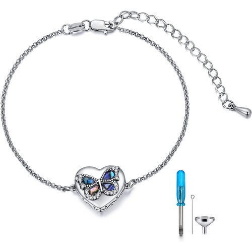 Sterling Silver Abalone Shellfish Butterfly & Heart Urn Bracelet for Ashes