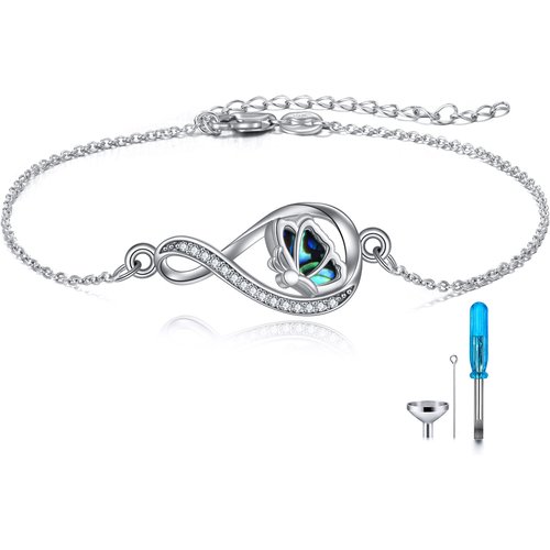 Sterling Silver Abalone Shellfish Butterfly & Infinity Symbol Urn Bracelet for Ashes