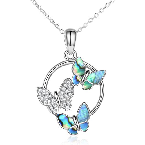Sterling Silver Abalone Shellfish Butterfly Pendant Necklace