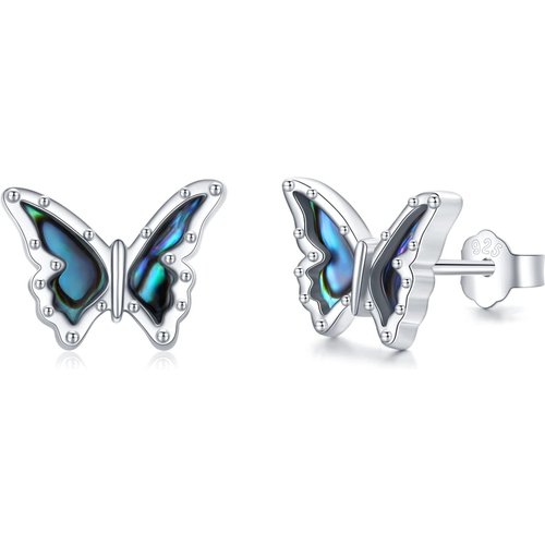 Sterling Silver Abalone Shellfish Butterfly Stud Earrings