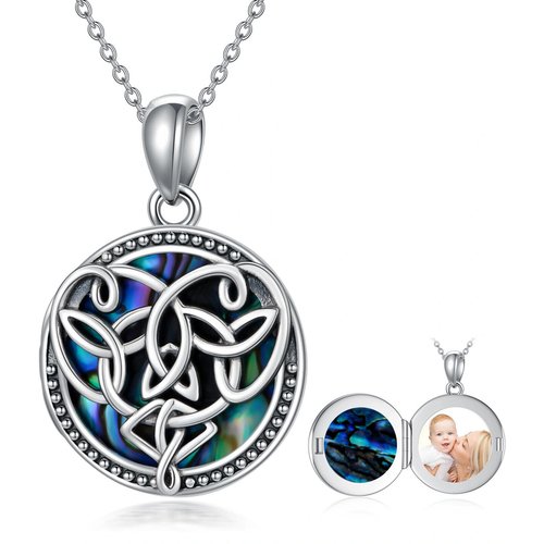 Sterling Silver Abalone Shellfish Capricorn Personalized Photo & Celtic Knot Pendant Necklace