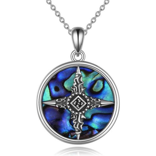 Sterling Silver Abalone Shellfish Celtic Knot & Compass Pendant Necklace