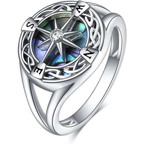 Sterling Silver Abalone Shellfish Celtic Knot & Compass Ring