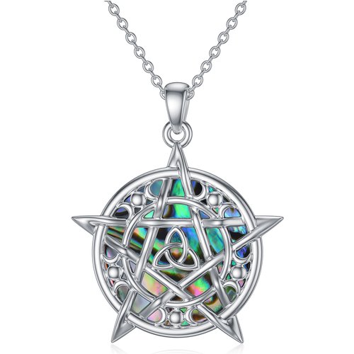 Sterling Silver Abalone Shellfish Celtic Knot & Pentagram Pendant Necklace