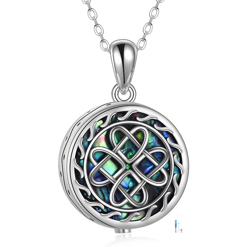 Sterling Silver Abalone Shellfish Celtic Knot Urn Necklace for Ashes with Engraved Word