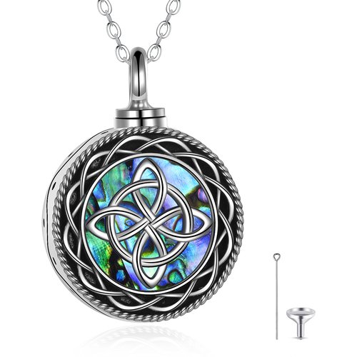 Sterling Silver Abalone Shellfish Celtic Knot Urn Necklace for Ashes