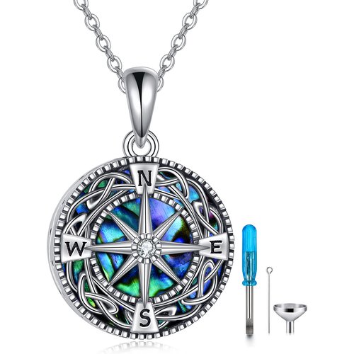 Sterling Silver Abalone Shellfish Compass & Celtic Knot Urn Necklace for Ashes