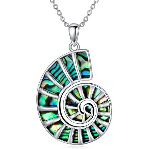 Sterling Silver Abalone Shellfish Conch Pendant Necklace